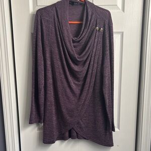 Purple Cowl Neck Sweater with Button Detail